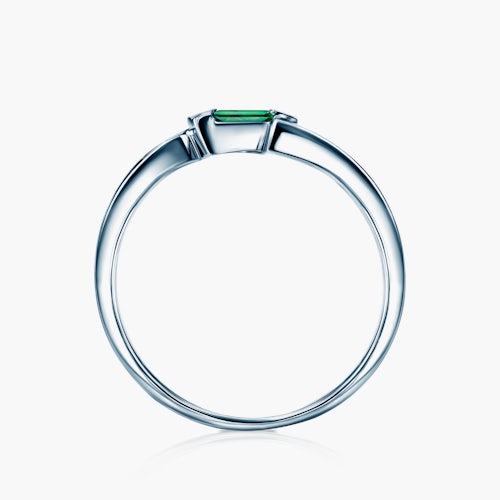 Pierścionek zaręczynowy SAVICKI: białe złoto, szmaragd, diamenty